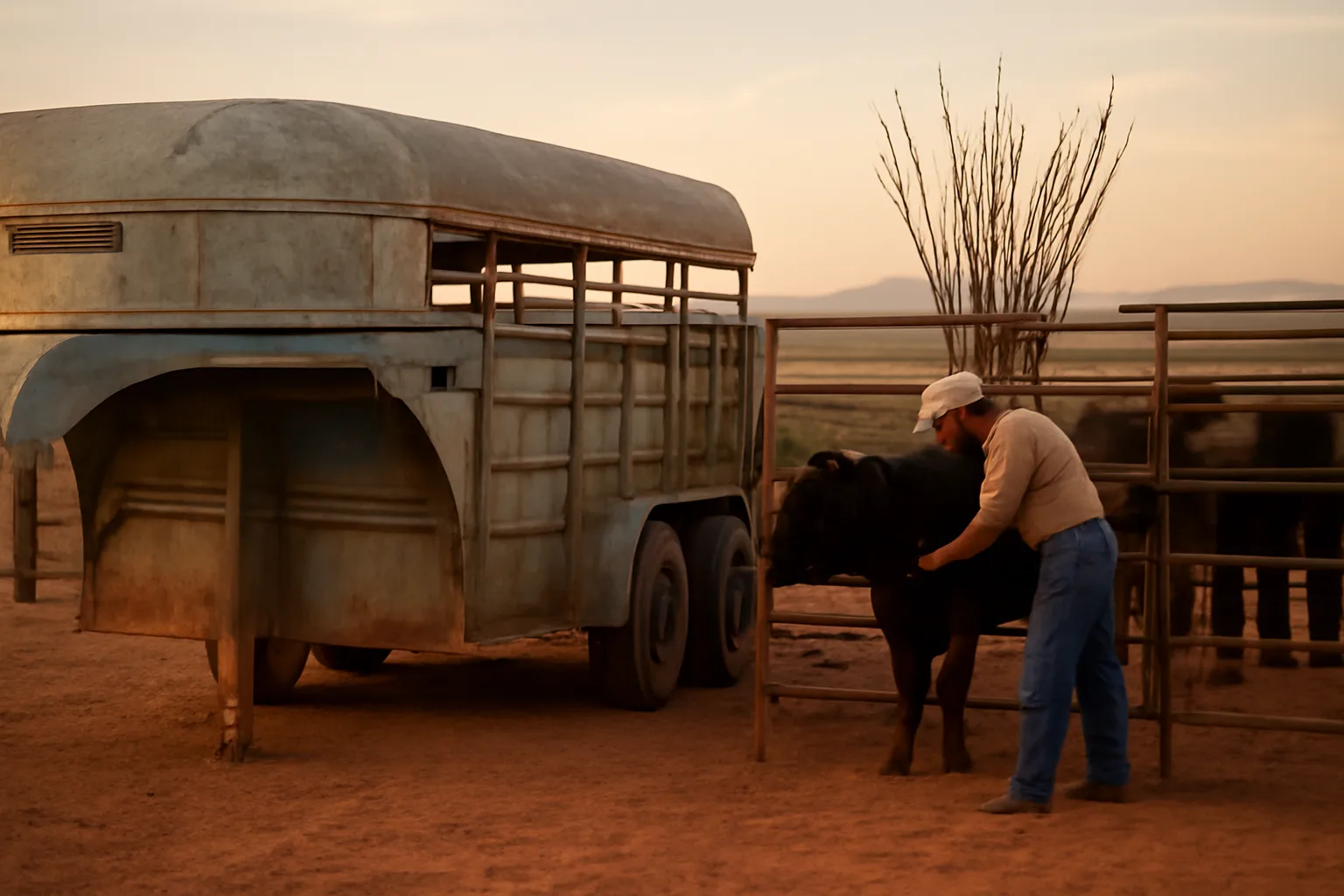 Cattle in a gooseneck trailer at an Arizona brand inspection station