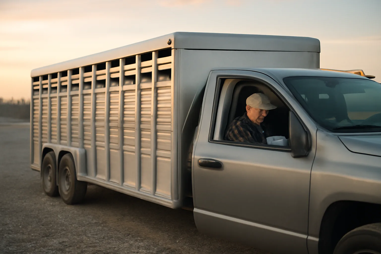 Livestock hauler checking paperwork in truck cab in Arkansas