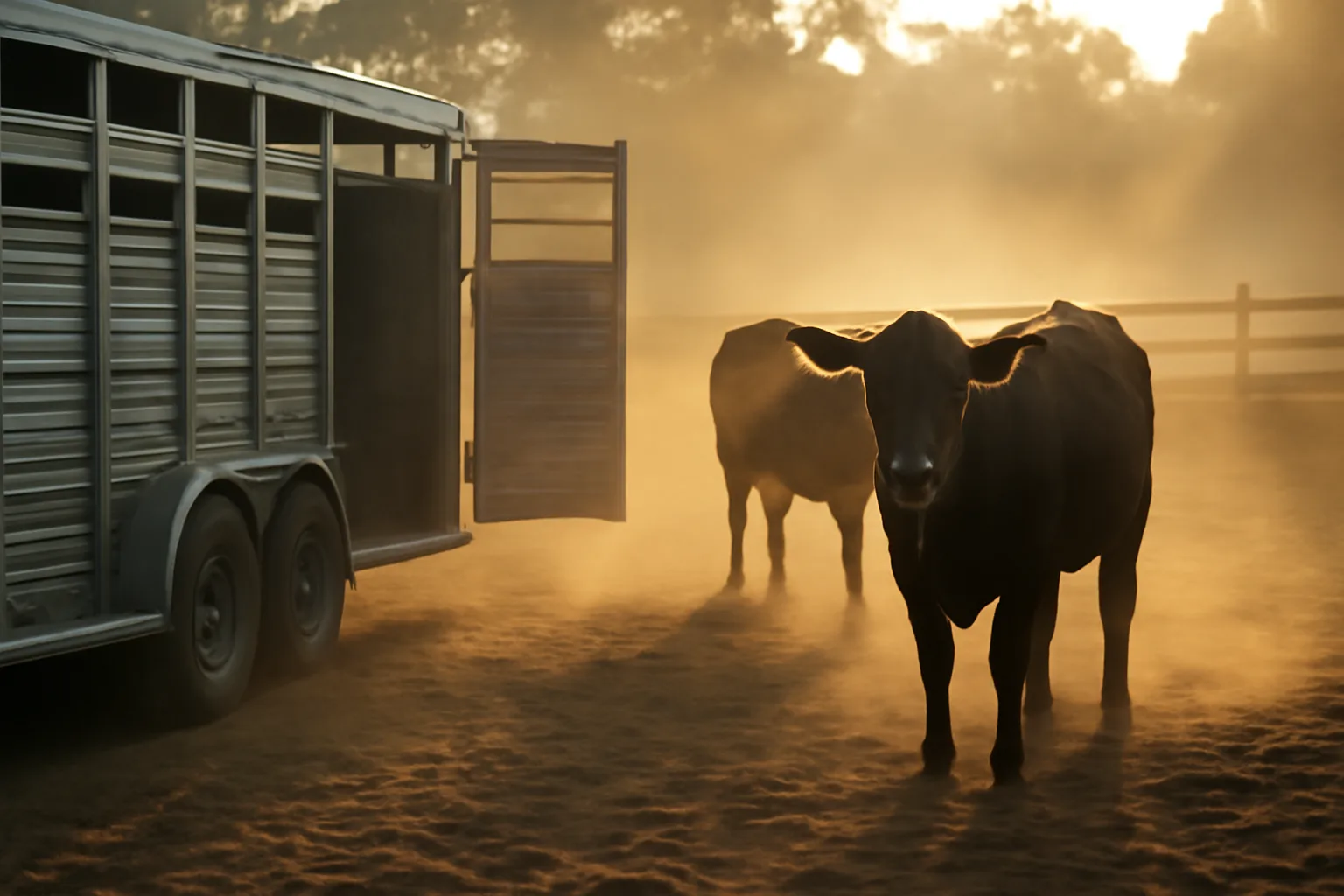 Unlettered stock trailer at a north Florida cattle pen